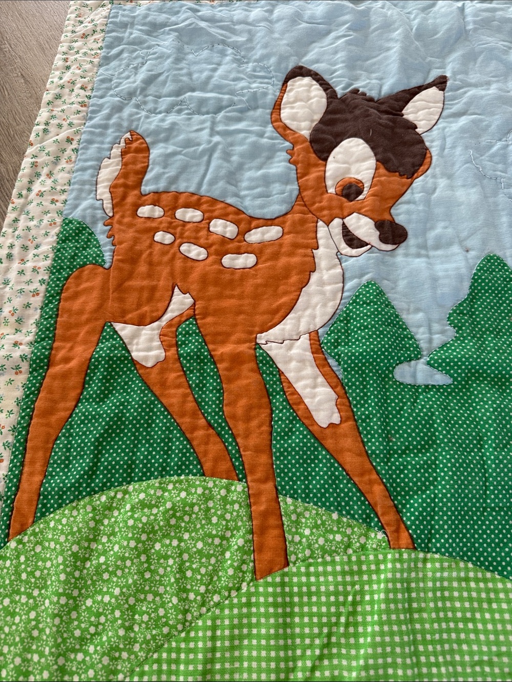 Vintage Quilted Bambi Crib Blanket w/ Corner Pocket Nursery Decor 30 X 43” - Picture 5 of 6